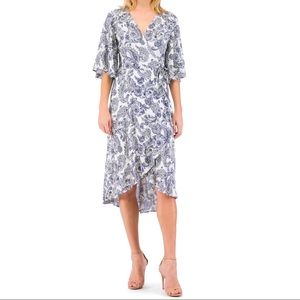 Bobeau $98 Nordstrom Orna Navy Paisley Print Wrap Dress